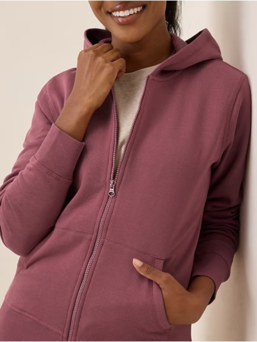 PACT Organic Cotton Fleece Zip Hoodie M Mauve Pink Full Zip